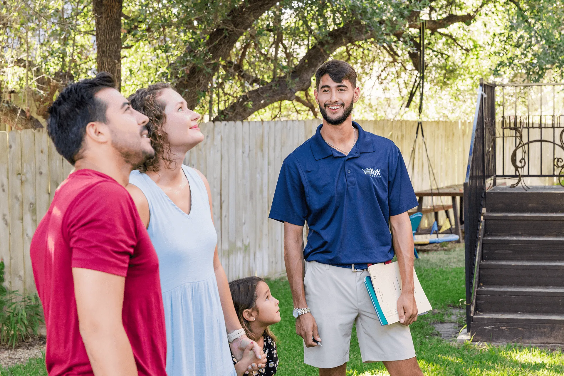 Ark manager reviewing completed rodent repair with a Leander family