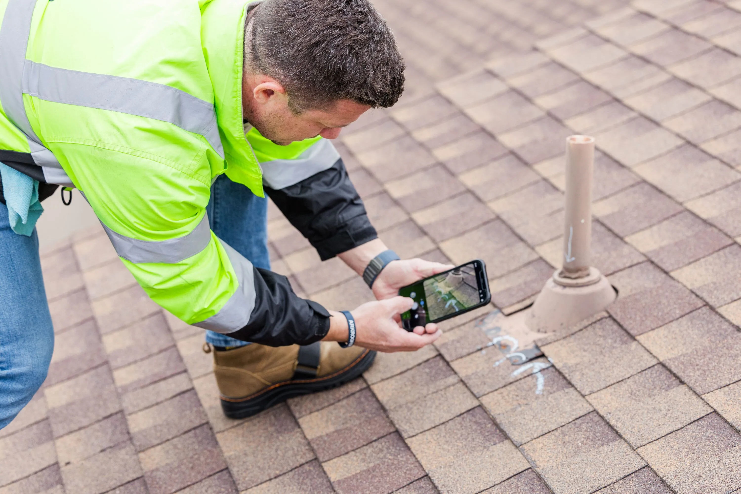 Ark inspector documenting a roof detail in Austin