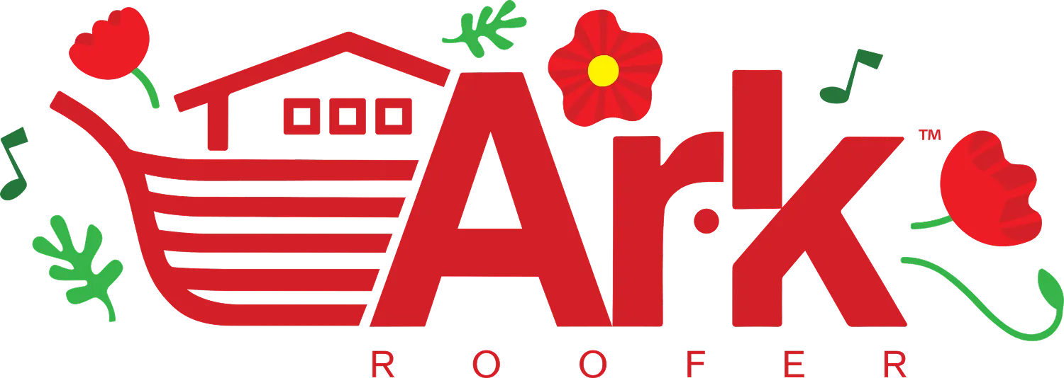 Ark Roofer logo with flowers and music.
