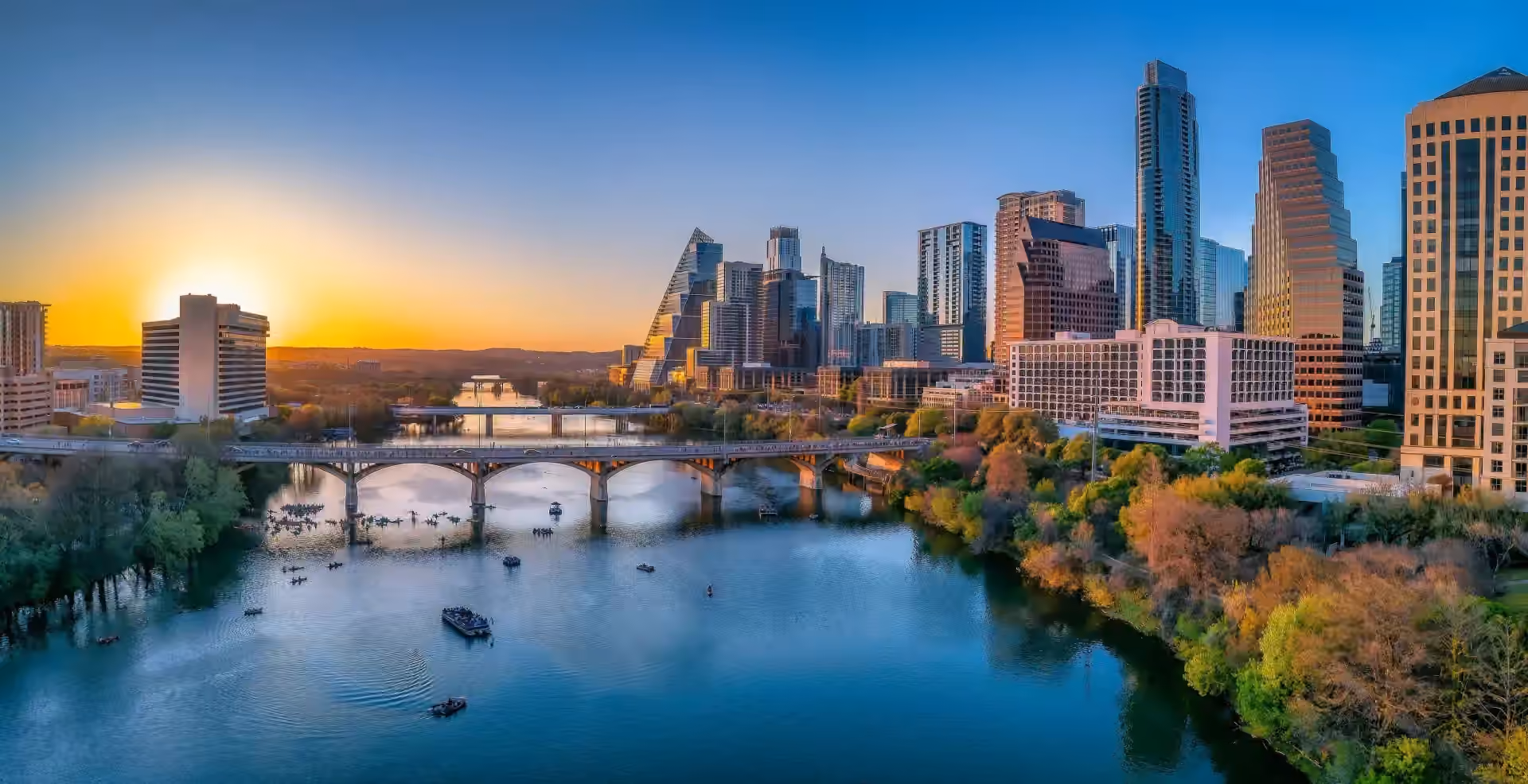 Austin, Texas skyline. The city logged a record 24 hail days in 2025.